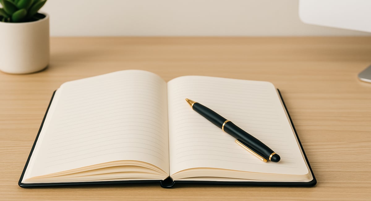 Un cahier ouvert avec un stylo sur un bureau de coach