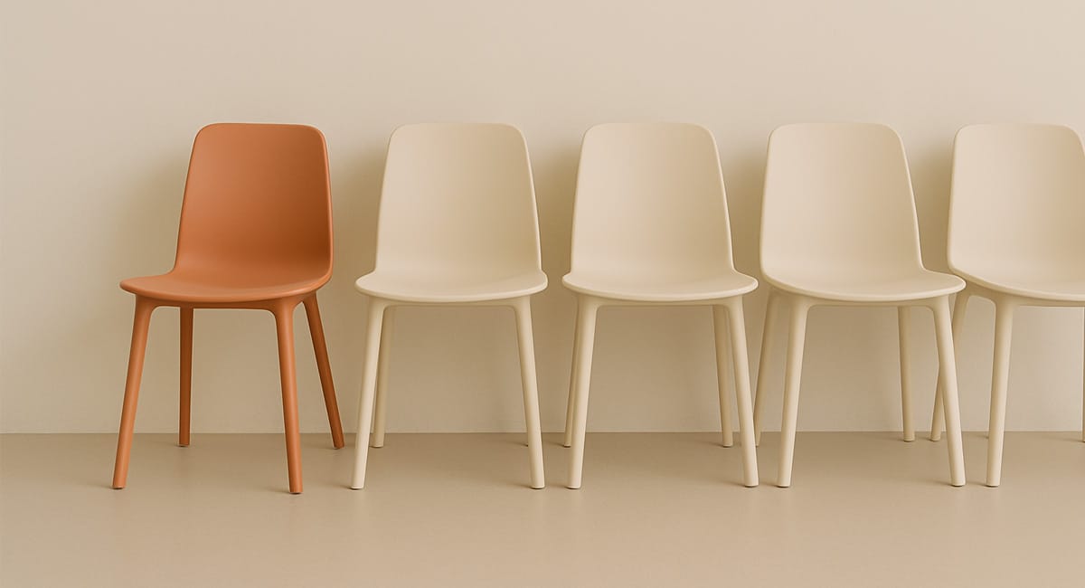 des chaises et une chaise différente représentant la différence liée à l'hypersensibilité au bureau